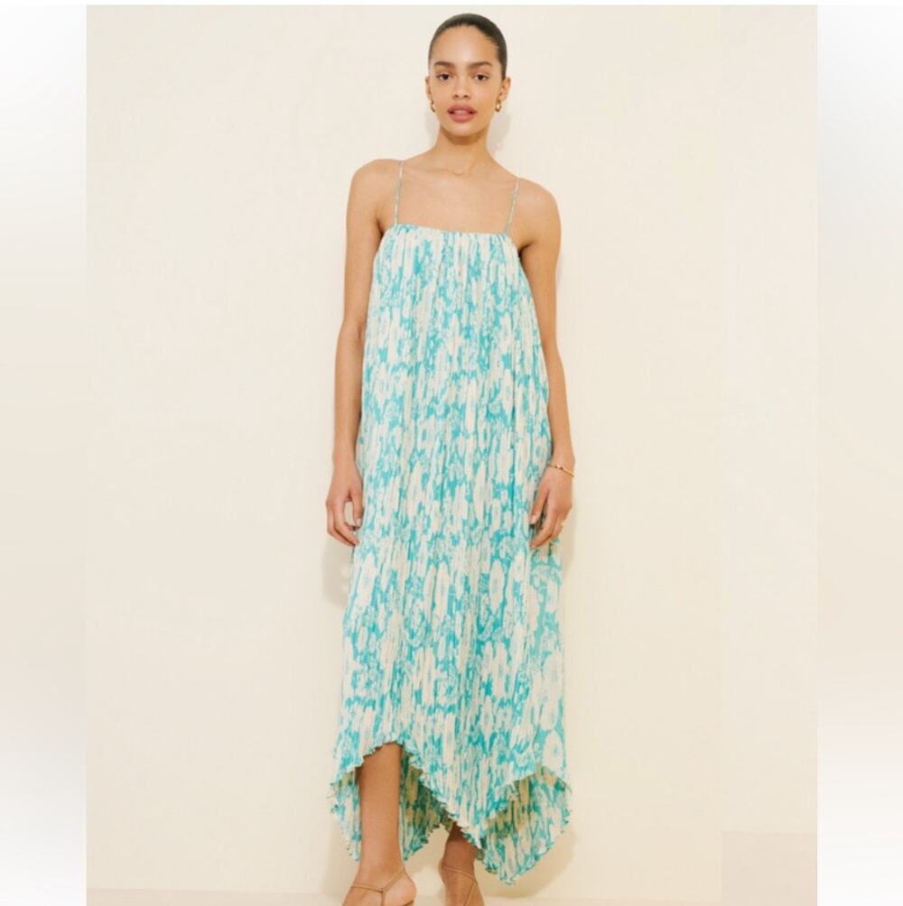 BHLDN Pleated Square Neck Pleated Strappy Maxi Dress